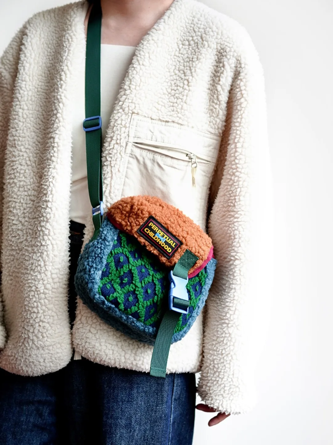 Mini Colorful Sherpa Fabric Crossbody Pouch For Girls - Image 5